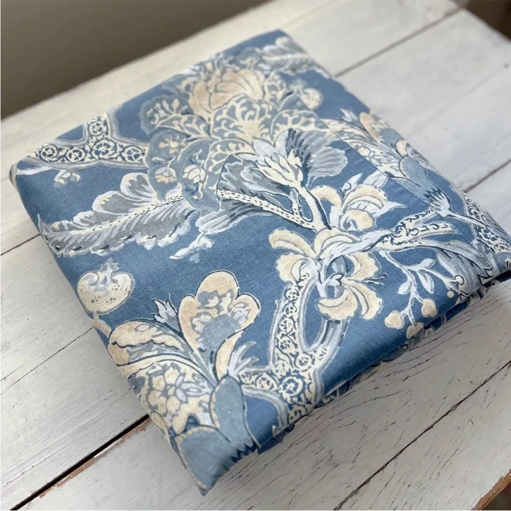 Pottery Barn Bristol Palampore Floral FULL/QUEEN Duvet Cover Blue Cream Linen PB